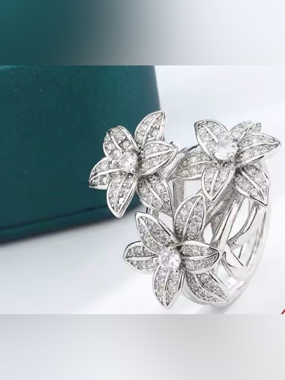 NEW Sterling Silver Floral CZ Cluster Ring Crystal Flower Design size 8.5